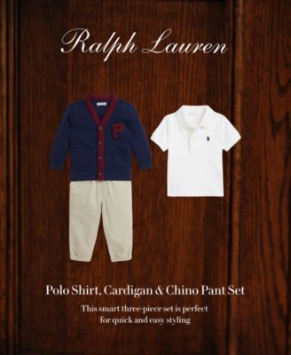 Baby Boys Fleece Cardigan, Mesh Polo Shirt & Chino Pant Set