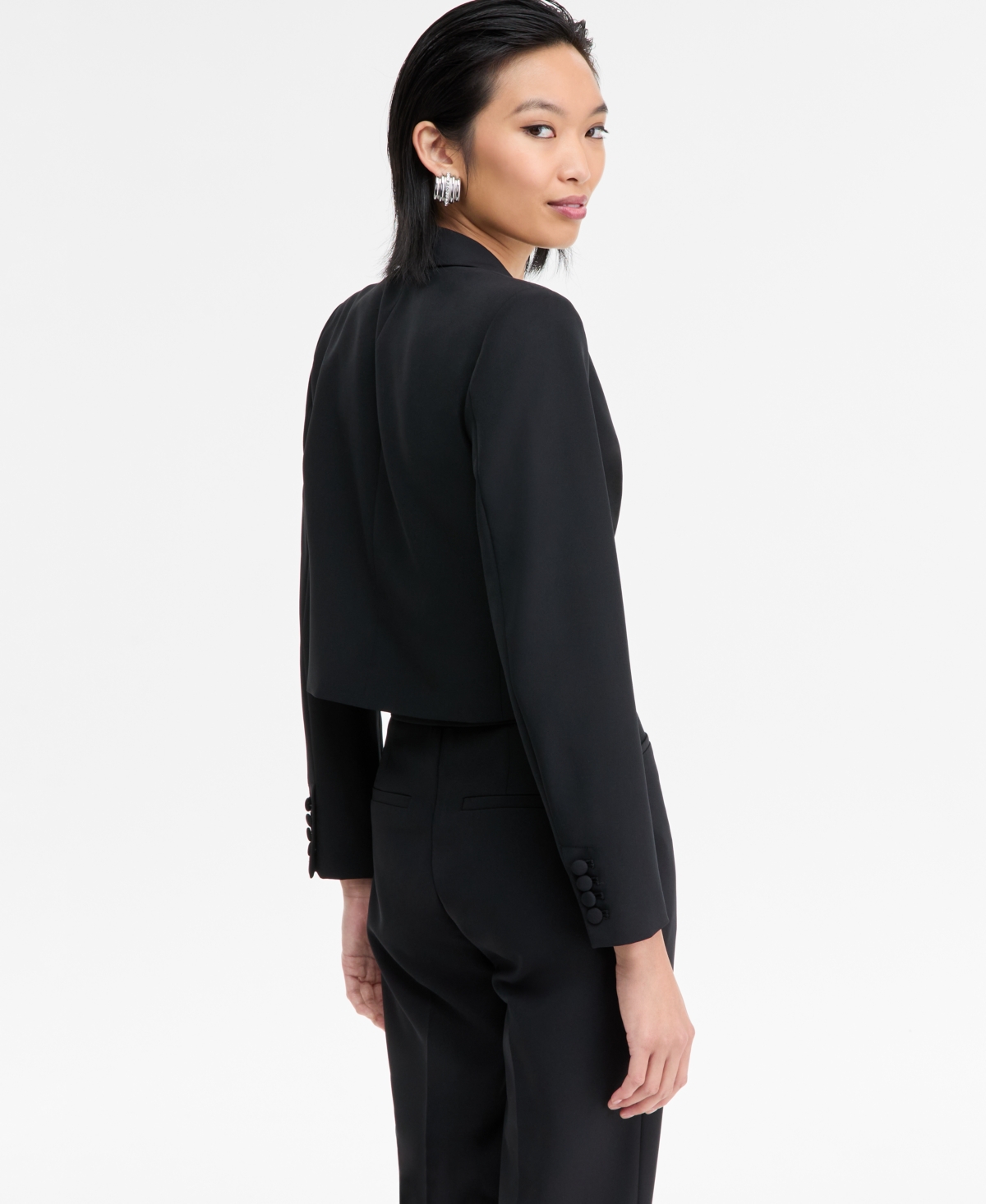 Inc International Concepts Women's Peak Lapel Cropped Blazer, Macy's Exclusive In Black