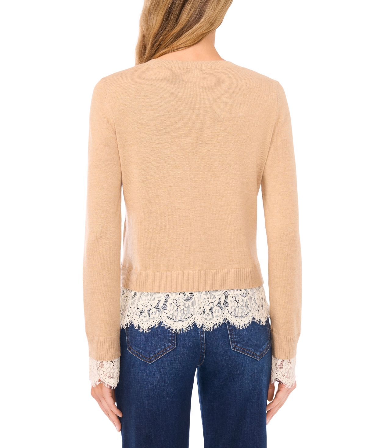 Cece Women's Lace Hem Long Sleeves Sweater In Neutral
