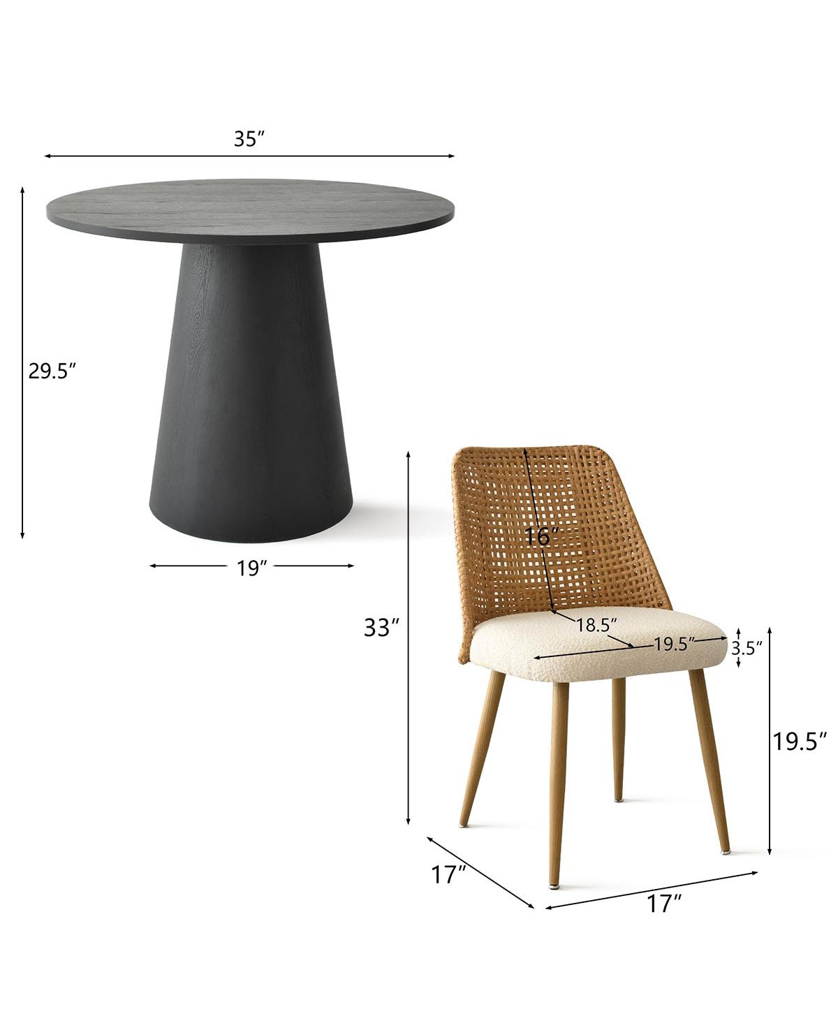 5-Piece 35 Inch Round Dining Set with Pedestal Table and 4 Upholstered Faux Rattan Chairs Elegant Space Saving for Small Rooms-Maison Boucle