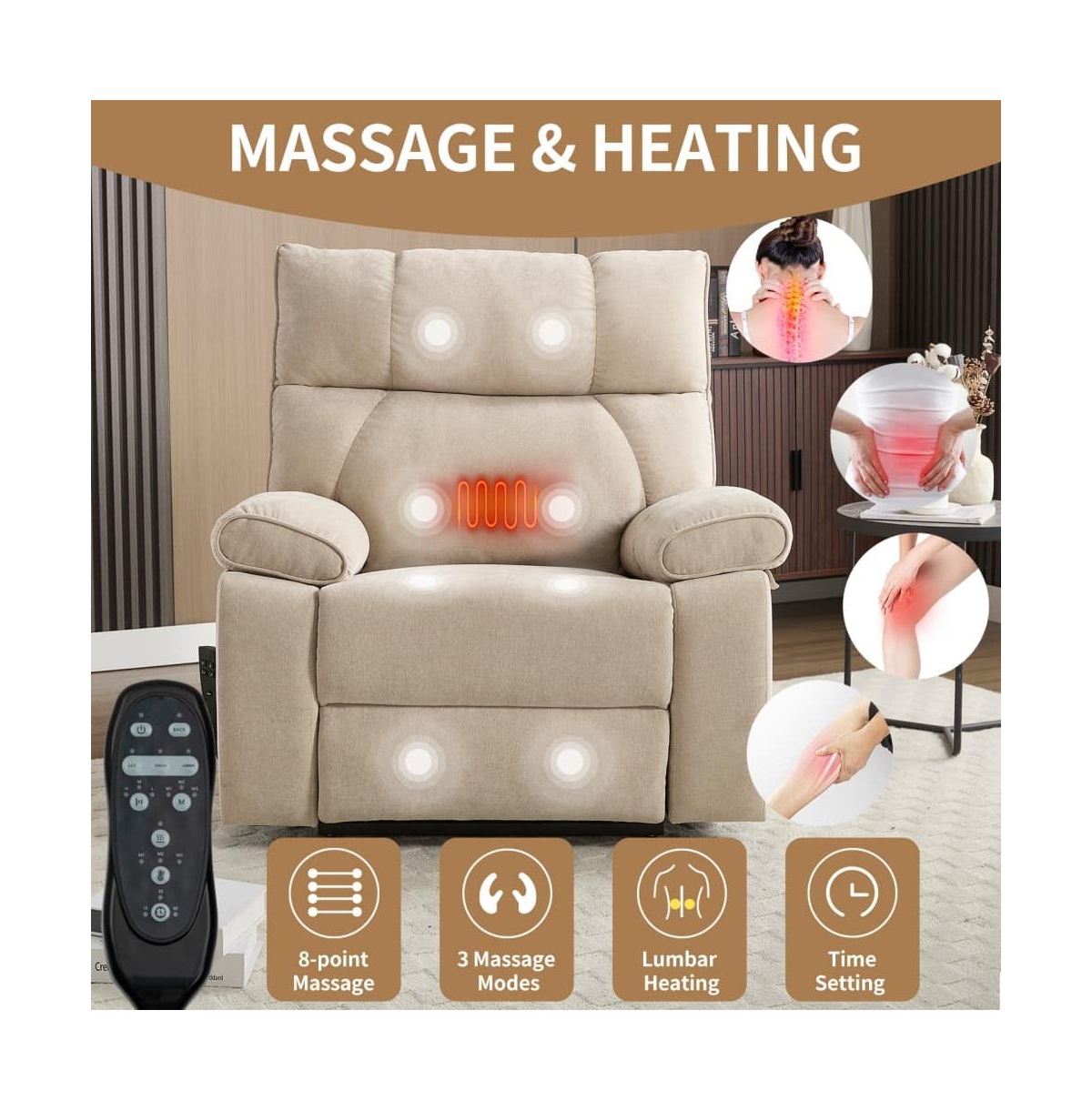 Maison Boucle Oversized Chenille Lift Recliner with Heat & Massage, Cup Holders, Dual Motor Electric Chair for Seniors-Maison