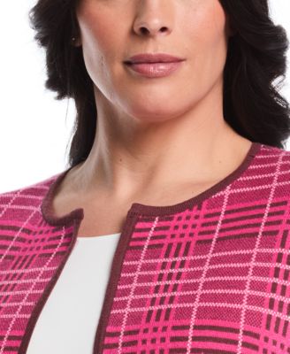 Plus Size Crosshatch Patch Pocket Open Long Sleeve Cardigan Sweater