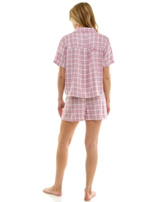 Women's 2-Piece Boxy Notch Collar Top with Boxer Shorts Set