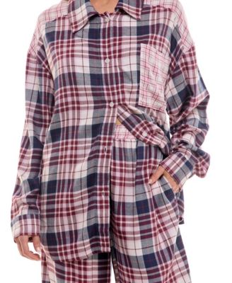 Women's 2-Piece Color Blocked Collared Pajama Set