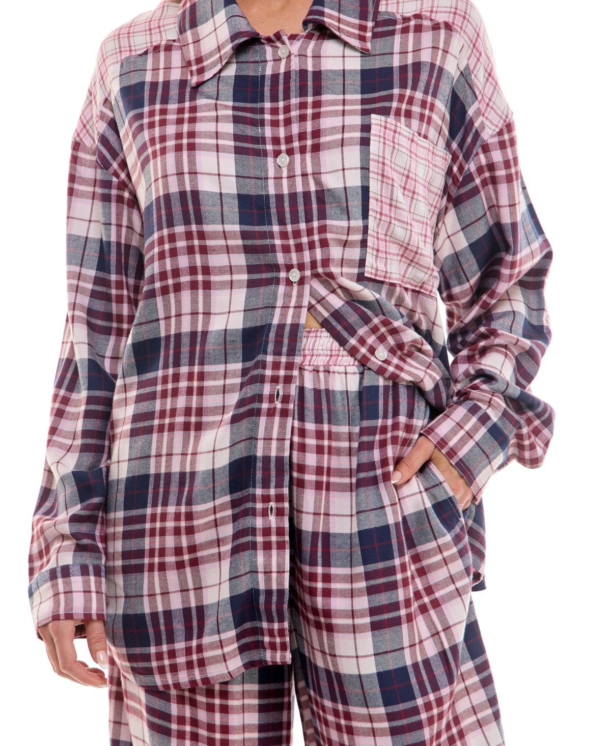 Roudelain Women's 2-piece Color Blocked Collared Pajama Set In Multi