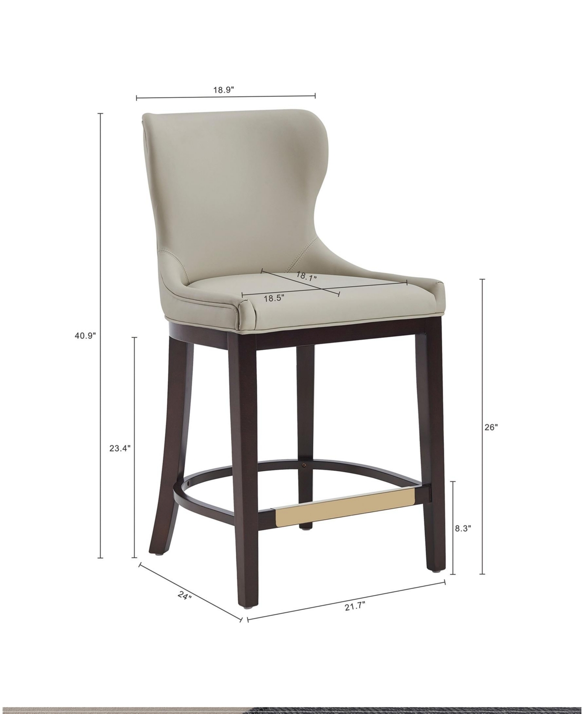 Manhattan Comfort Blair 40.9" Leatherette Upholstered Counter Stool In Gray