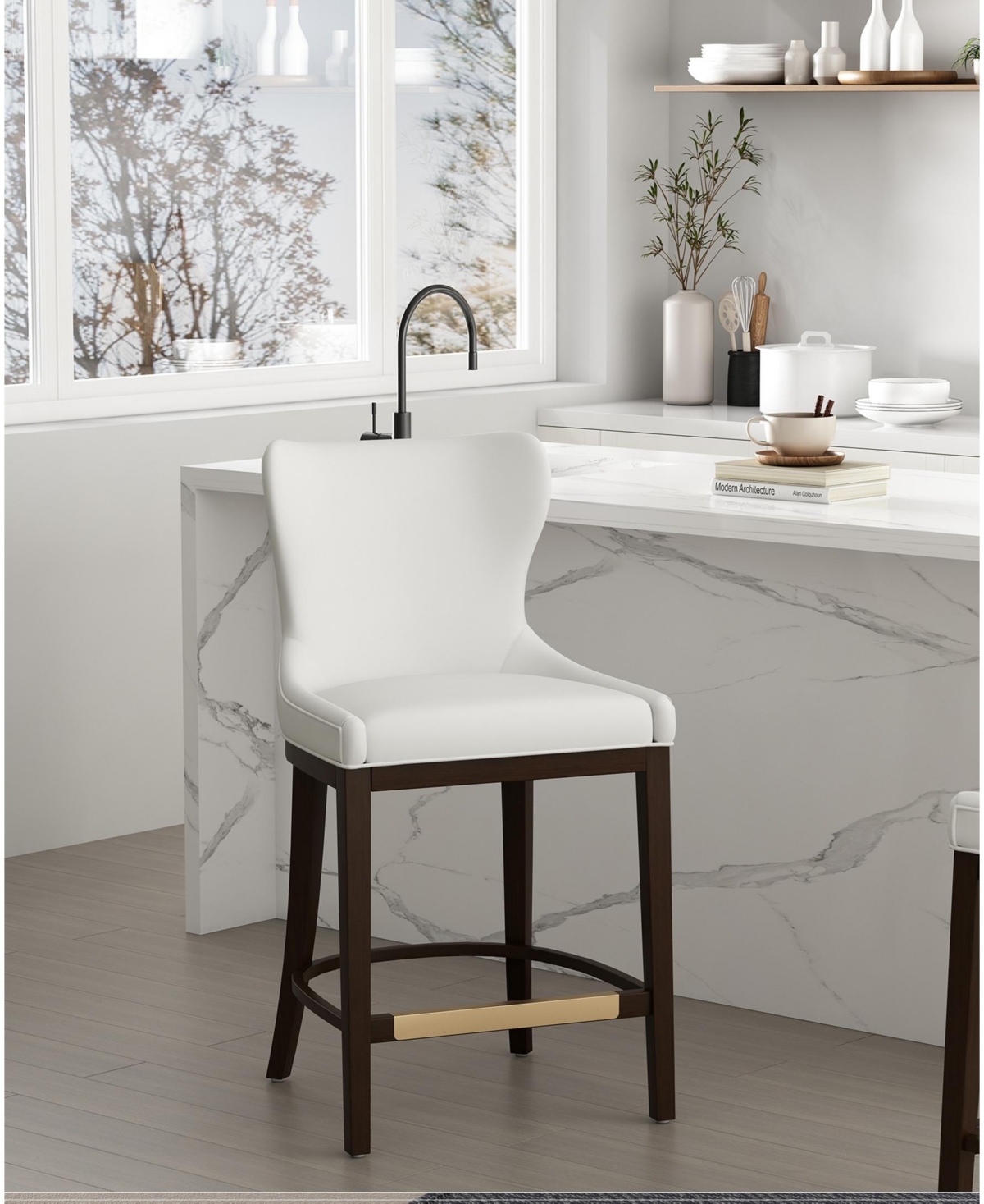 Manhattan Comfort Blair 40.9" Leatherette Upholstered Counter Stool In White