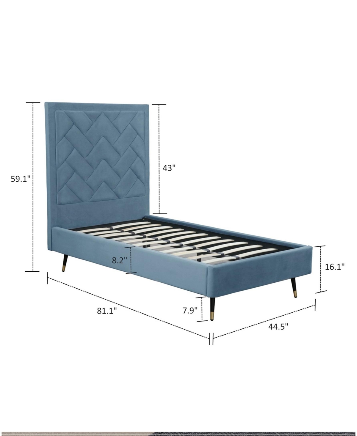 Manhattan Comfort Crosby Modern Twin-size Velvet Upholstered Bedframe And Headboard In Blue