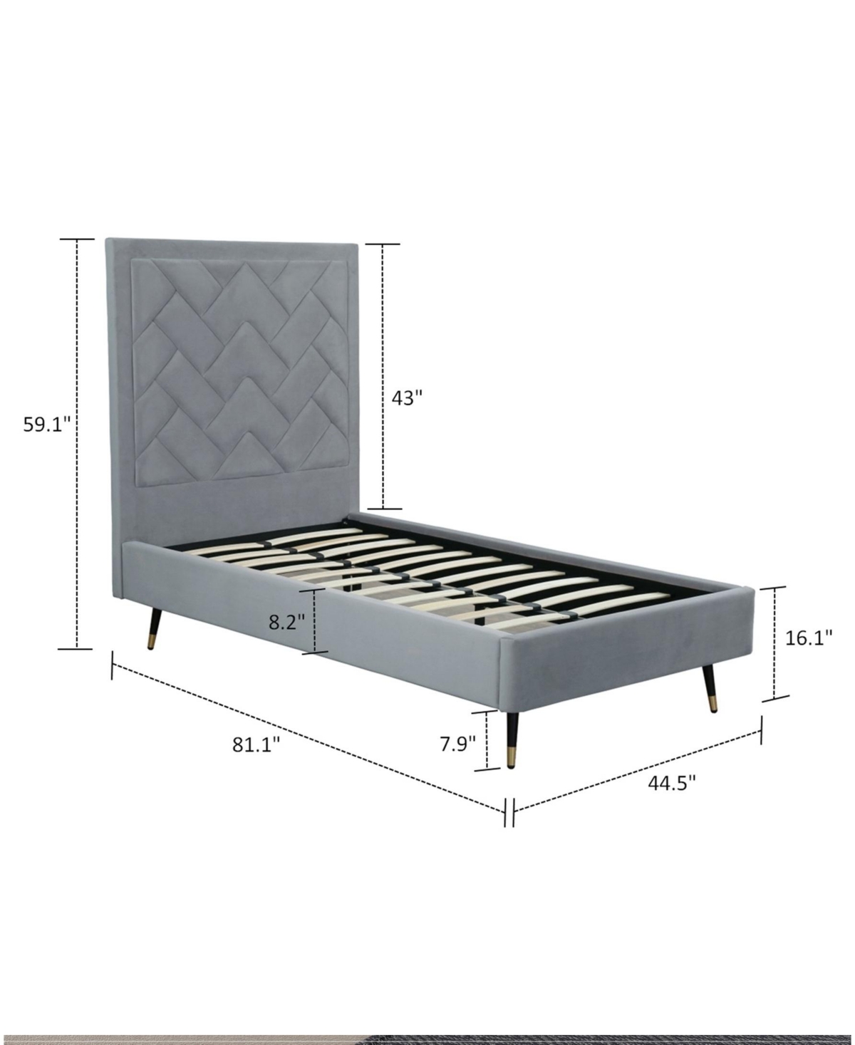 Manhattan Comfort Crosby Modern Twin-size Velvet Upholstered Bedframe And Headboard In Gray