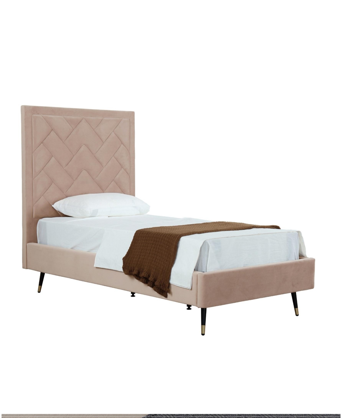 Manhattan Comfort Crosby Modern Twin-size Velvet Upholstered Bedframe And Headboard In Brown