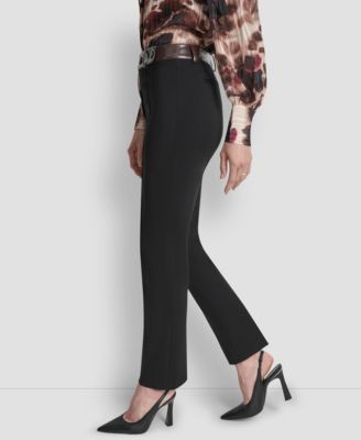 Petite Mid-Rise Pintuck Ponte Trouser