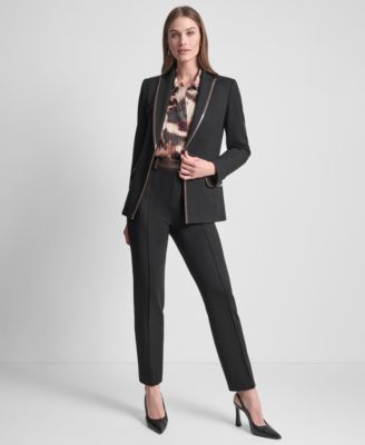 Petite 2-Button Notch Collar Ponte Jacket