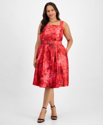 Tahari ASL - Plus Size Jacquard Belted Fit & Flare Dress
