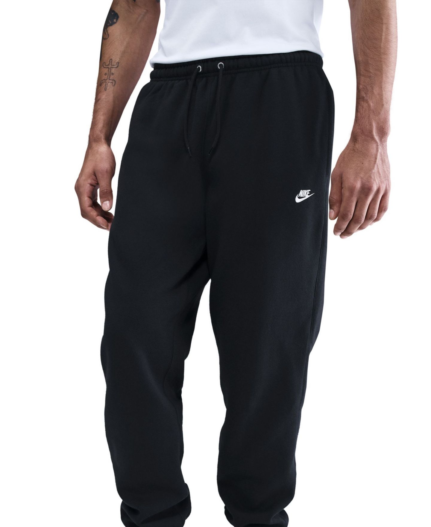 Мужские брюки Nike Cuffed Brushed Fleece Logo Sweatpants, цвет: Чёрный / Белый — фото 1