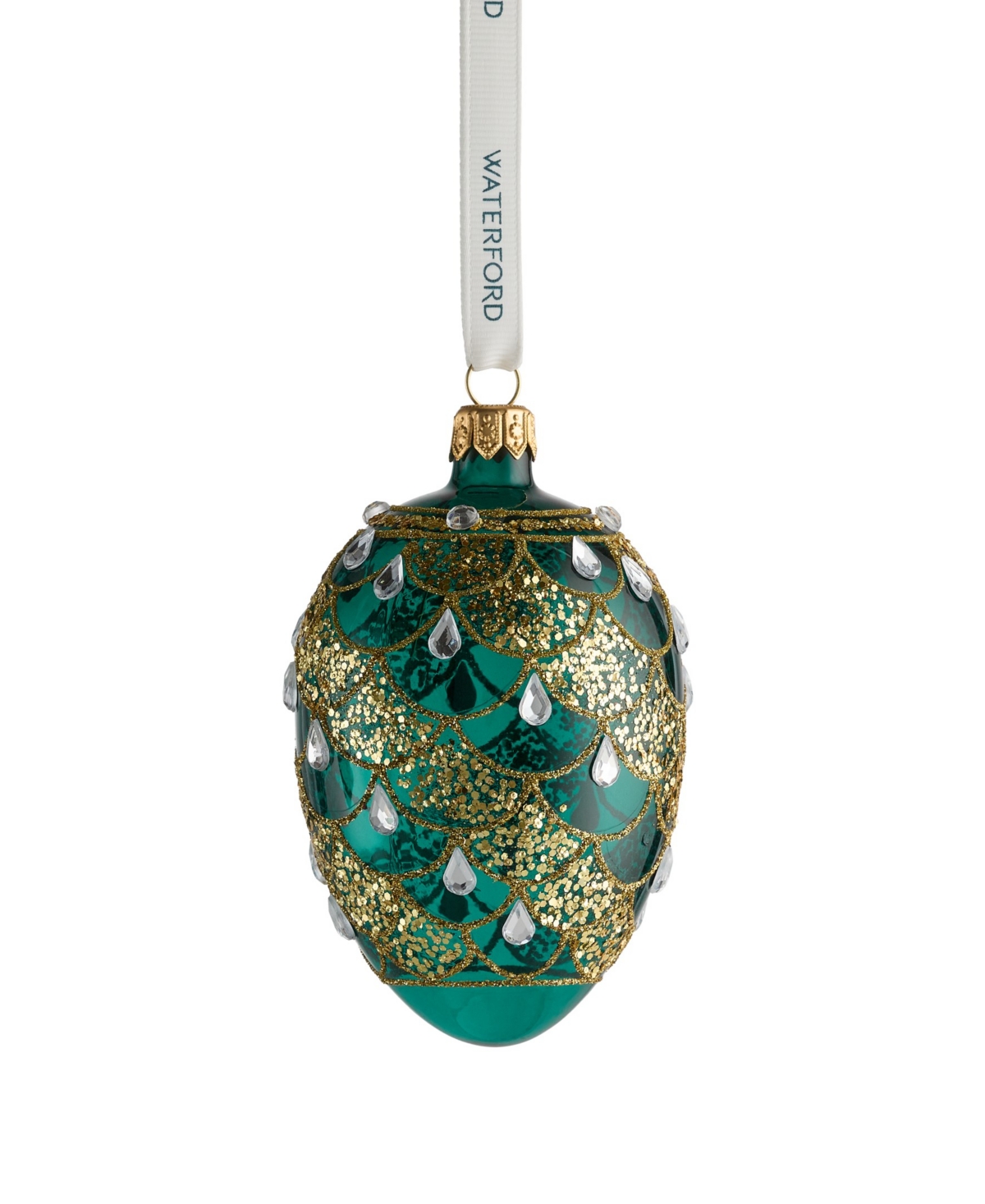 Waterford Holiday Heirlooms Green And Gold Oval Ornament In Green