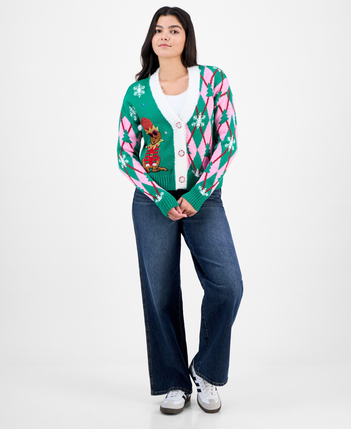 Hooked Up By Iot Juniors' Holiday Dog Cardigan In Black