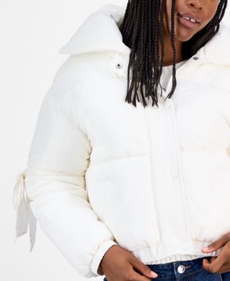 Juniors' Bow-Trim Puffer Jacket