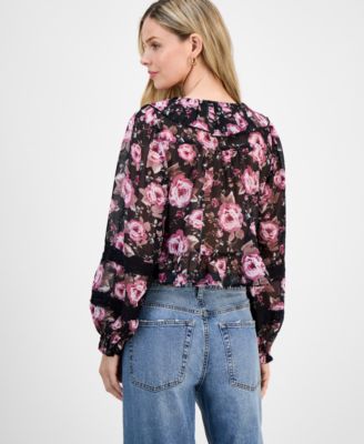 Petite Printed Long-Sleeve Ruffle Top, Macy's Exclusive  