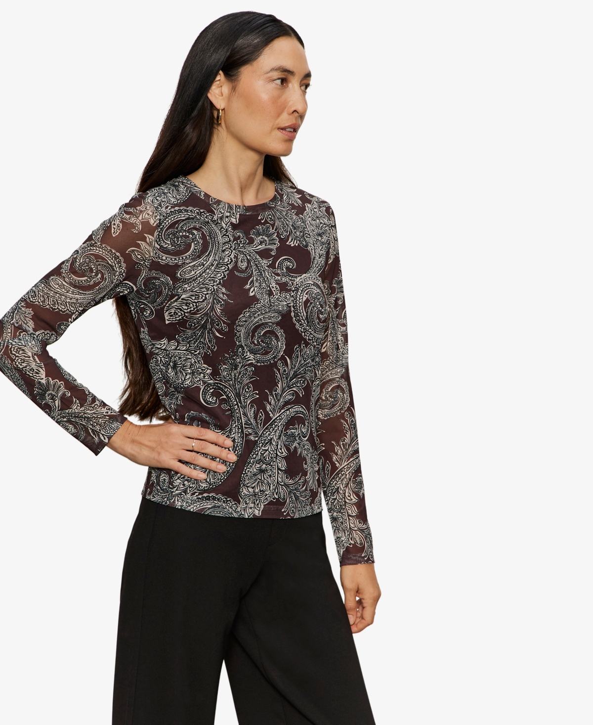 Sanctuary Floral Print Long Sleeve Mesh Top In Gray