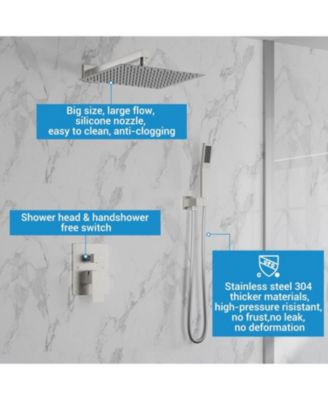 Bathroom Shower Faucet Set, 12 Inch Rainfall Shower Head With Handheld Combo, Wall Mounted Shower System Shower Fixtures With Pressure-Balanced Valve,Brushed Nickel