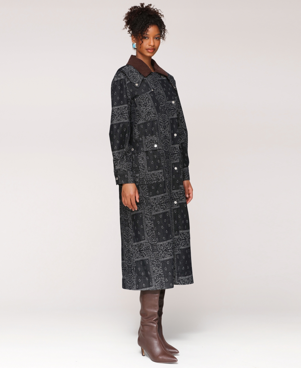 Avec Les Filles Patchwork Asymmetric Utility Coat In Black