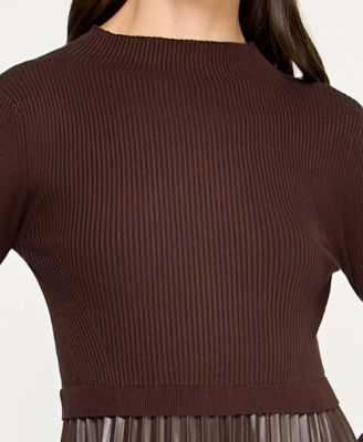 Juniors Faux Leather Pleated Midi Sweater Dress