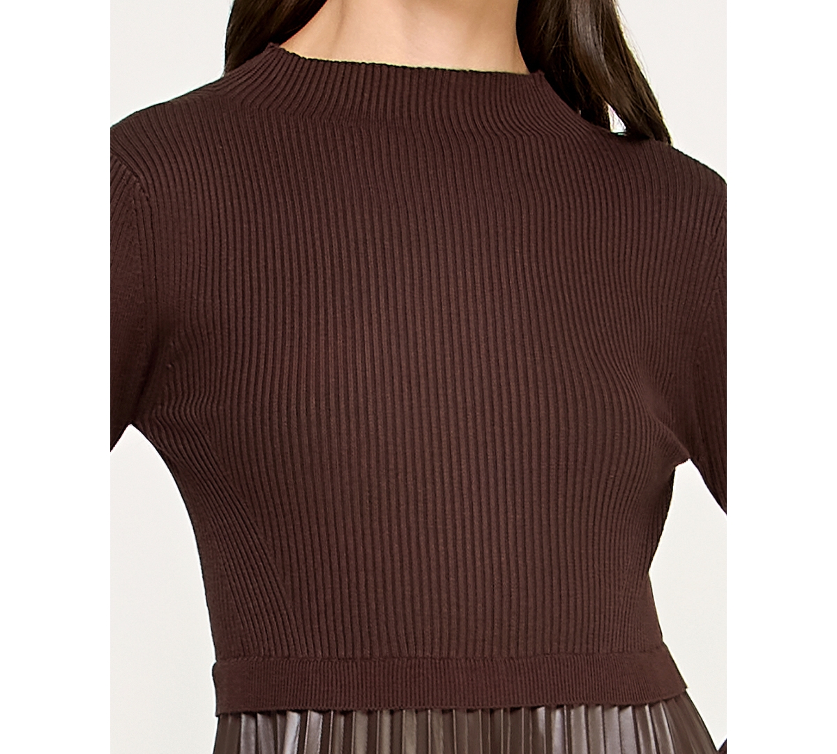 Invitee Juniors' Mock Neck Sweater Midi Dress In Brown