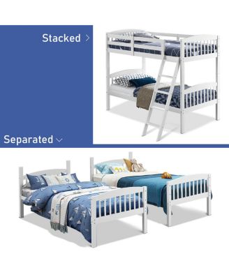Wood Hardwood Twin Bunk Beds Convertible into 2 Individual Kid Bed Ladder