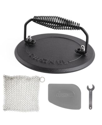 Cuisinel Grill Press + Chainmail Scrubber + Scraper - Cast Iron Burger ...
