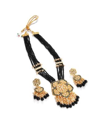 Women's Gold Plated Kundan Beaded Jewellery Set