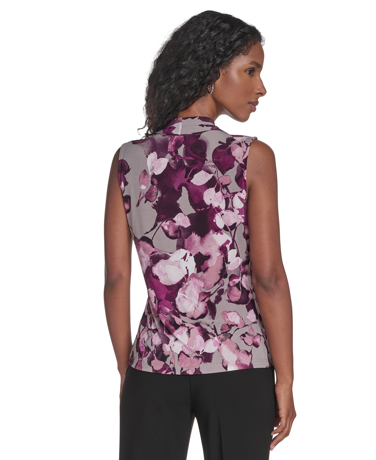 Calvin Klein Ruffle Front Cap Sleeve Top In Purple