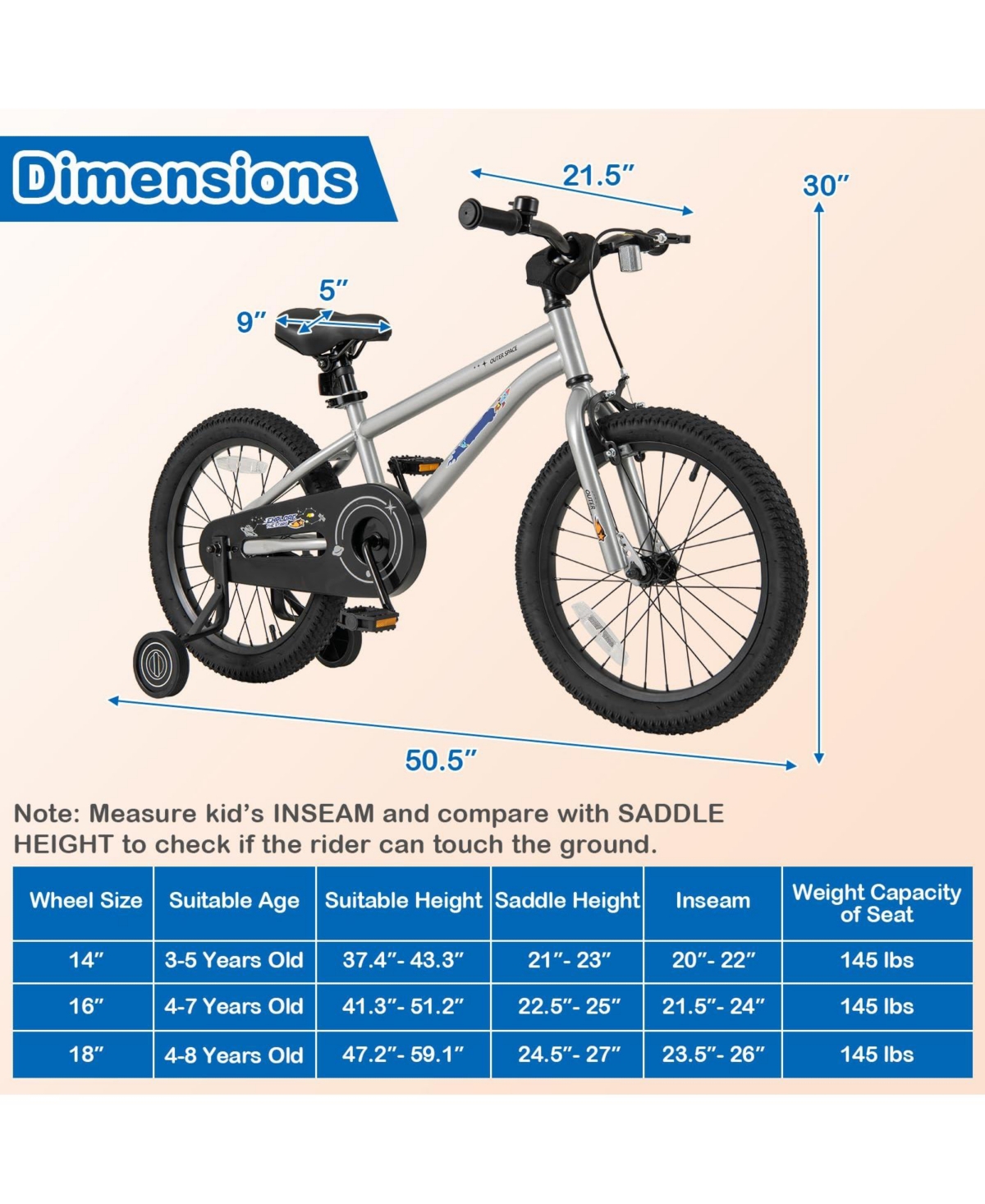 18 Inch Kids Bike Bicycle for Boys Girls 3-8 with High Carbon Steel Frame