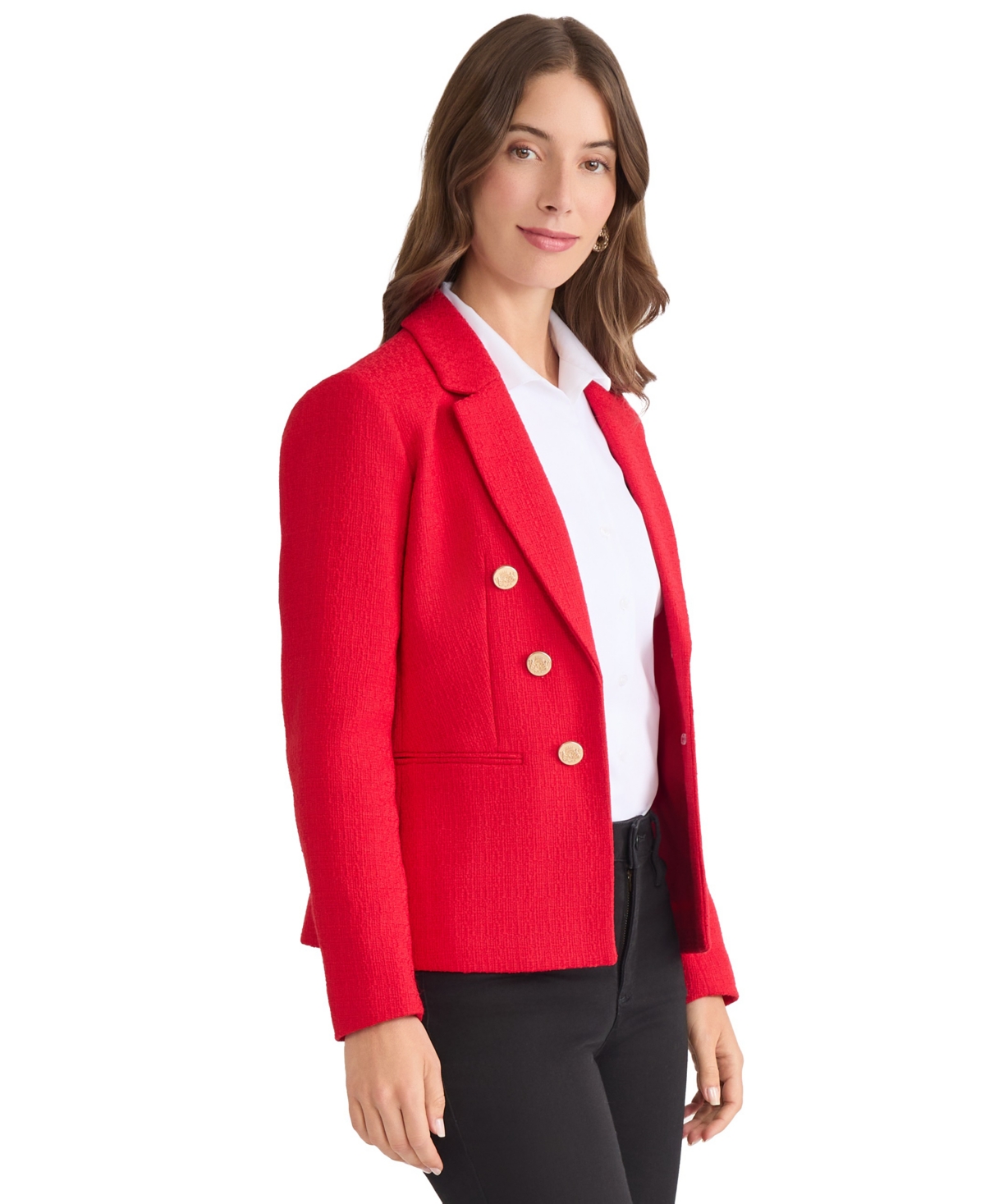Jones New York Petite Double Breasted Long Sleeves Jacket