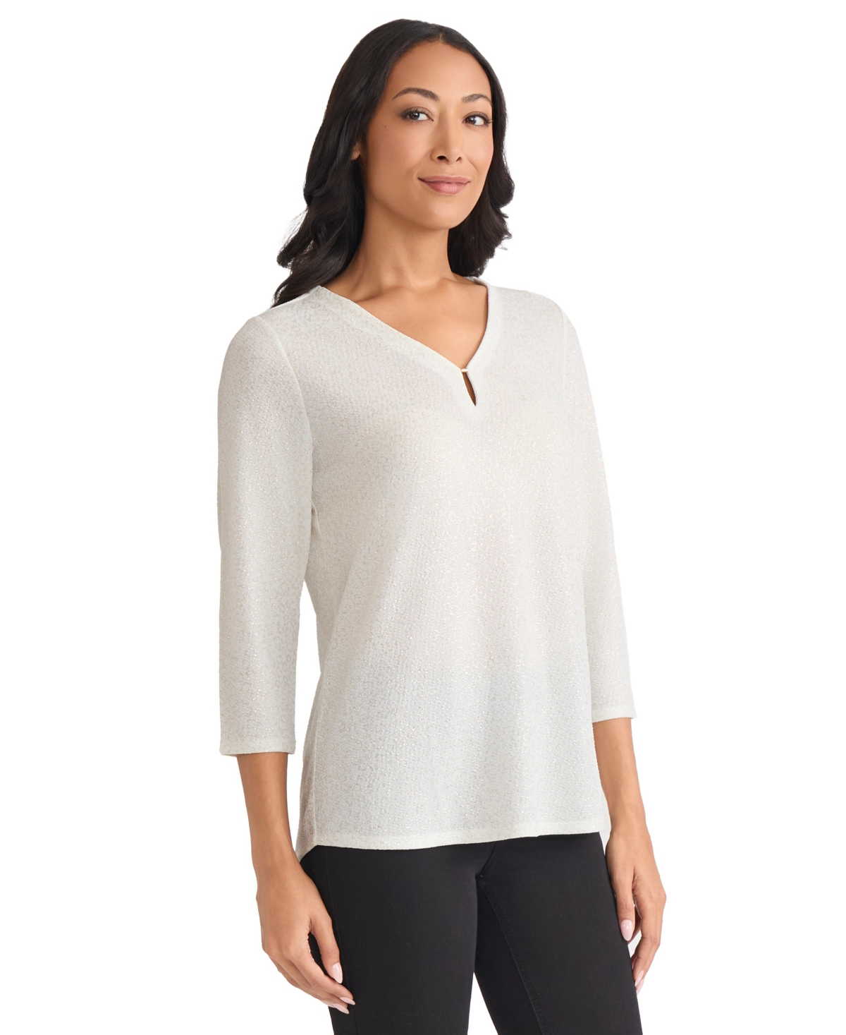 Jones New York Petite V-neck Top In White