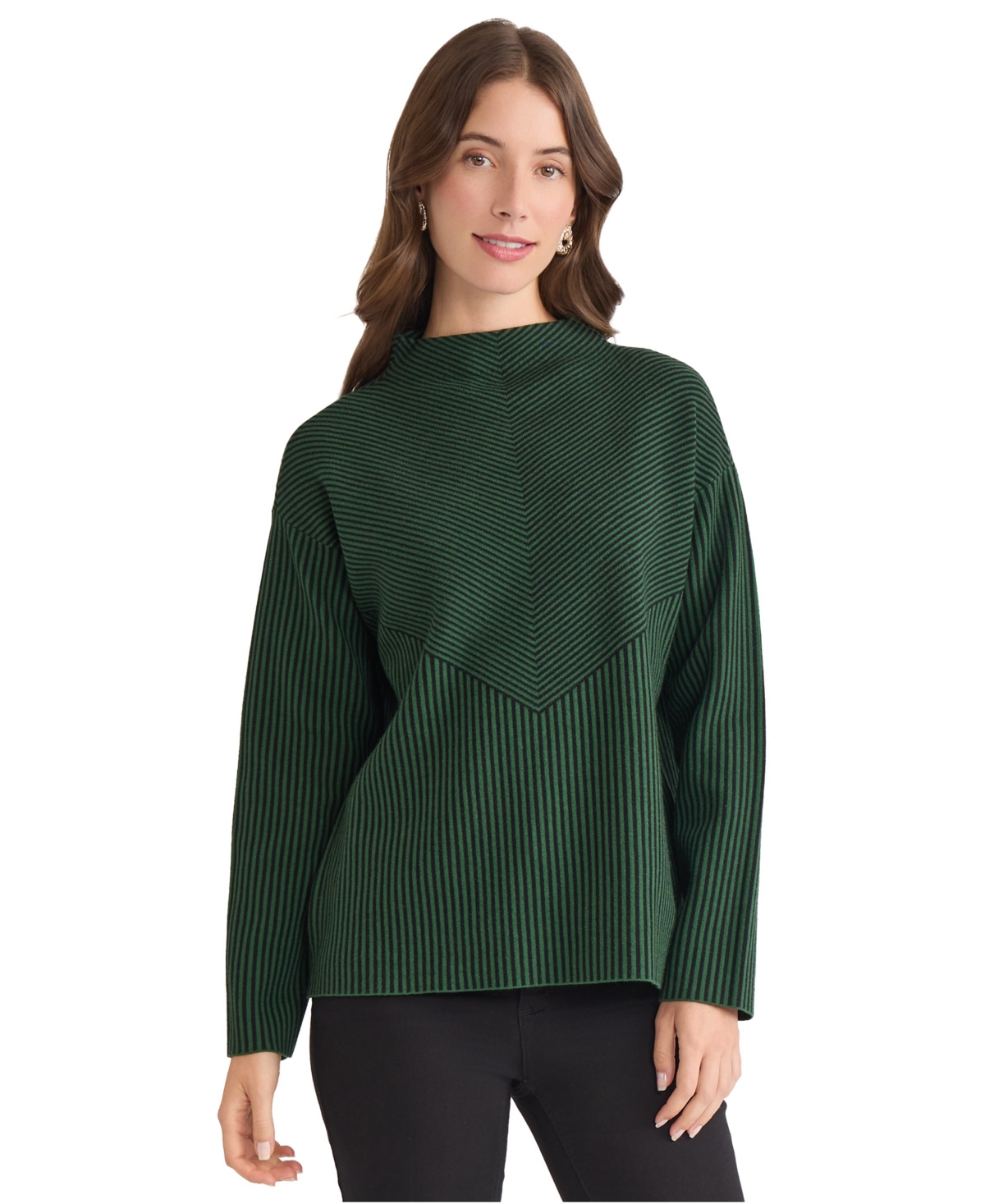 Jones New York Petite Striped Mock Neck Sweater