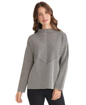 Petite Striped Mock Neck Sweater