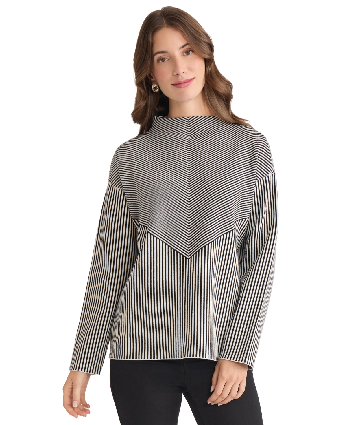 Jones New York Petite Striped Mock Neck Sweater