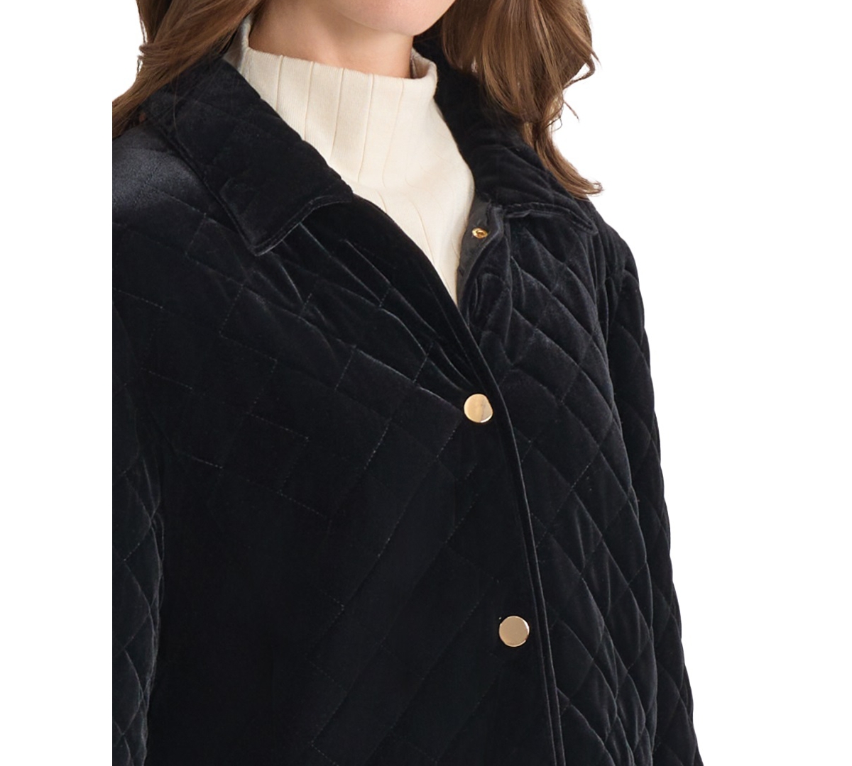 Jones New York Petite Long Sleeve Quilted Jacket In Black