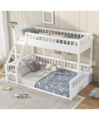 Twin XL over Queen Bunk Bed with Ladder and Guardrails White