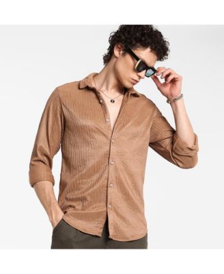 Men's Camel Beige Solid Creased Shirt
