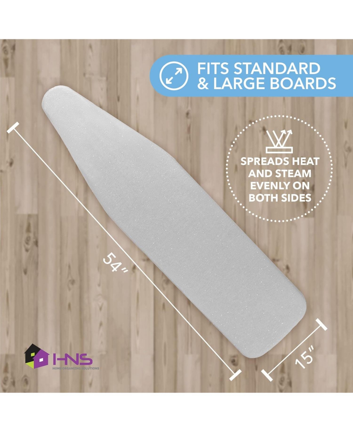 Florida Brands Ironing Board Cover and Pad - 15" x 54" - Large Fits All Standard Sizes - Heat Reflective Iron Pad