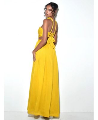 Women Xella Yellow Pleated Chiffon Maxi Dress