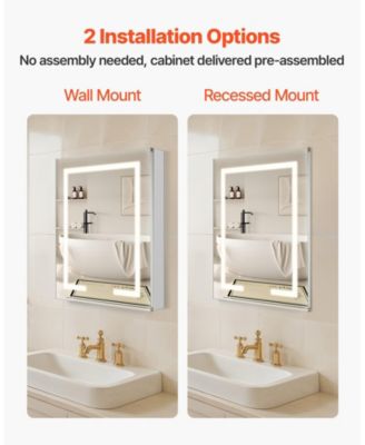 Wall-Mount Medicine Cabinet with Lights and 2-Side Mirrors