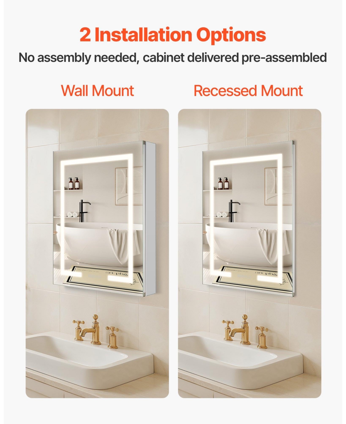 Slickblue Wall-Mount Medicine Cabinet with Lights and 2-Side Mirrors