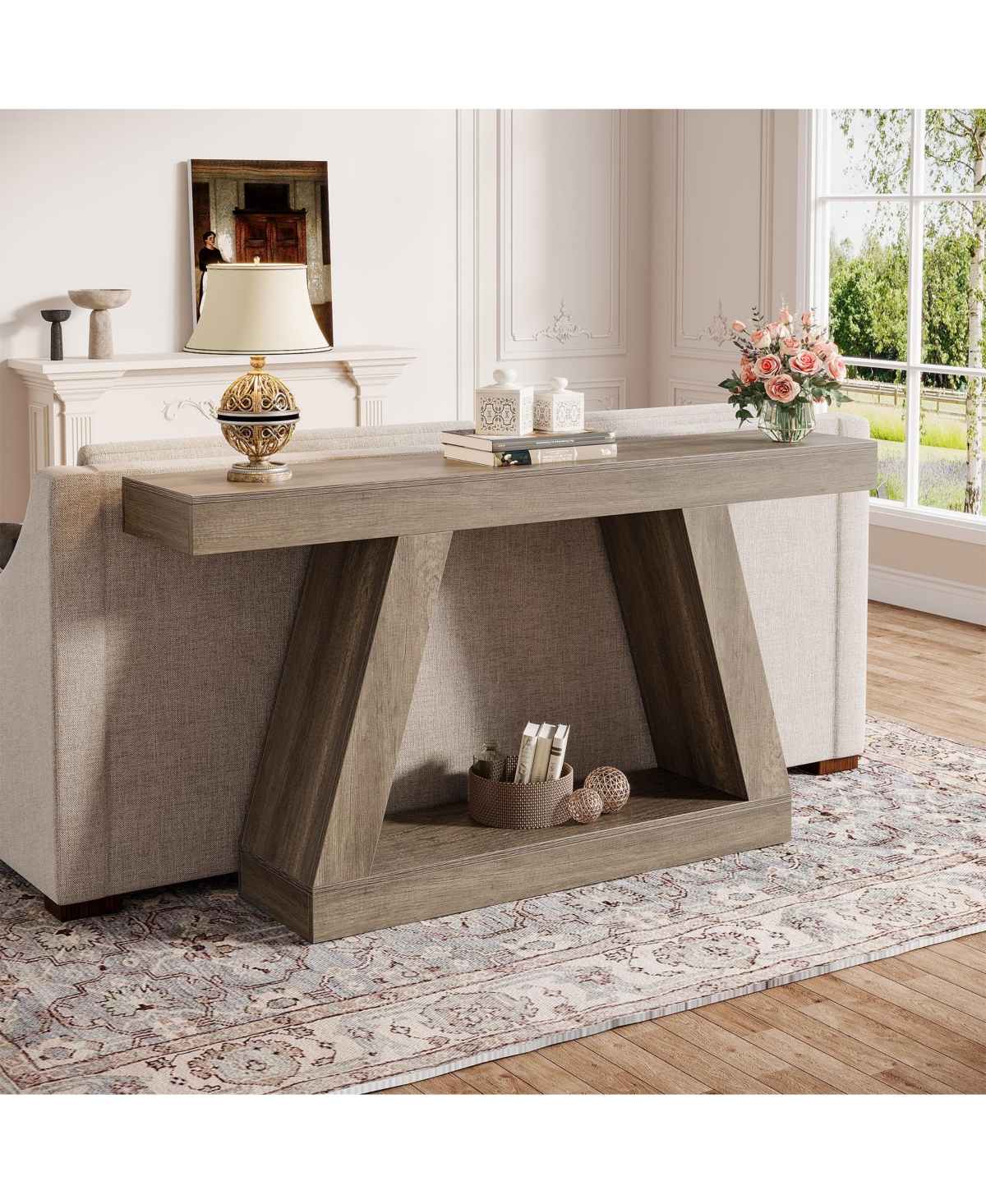 Tribesigns Farmhouse Console Table, 55-Inch Rustic Sofa Table with Storage, Industrial Wooden Entryway Table for Hallway