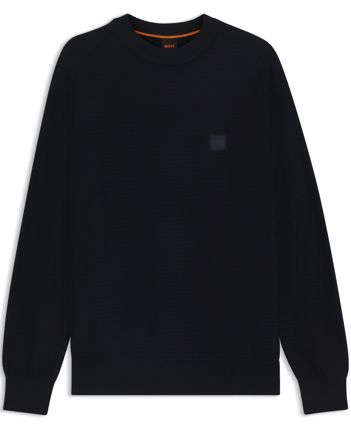 Мужской свитер Hugo Boss Cashmere Cotton Logo Patch Structured, цвет: Тёмный синий — фото 4
