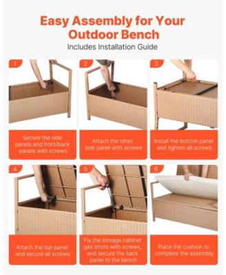 Outdoor Storage Bench PE Rattan 70Gal Waterproof Deck Box with Seating