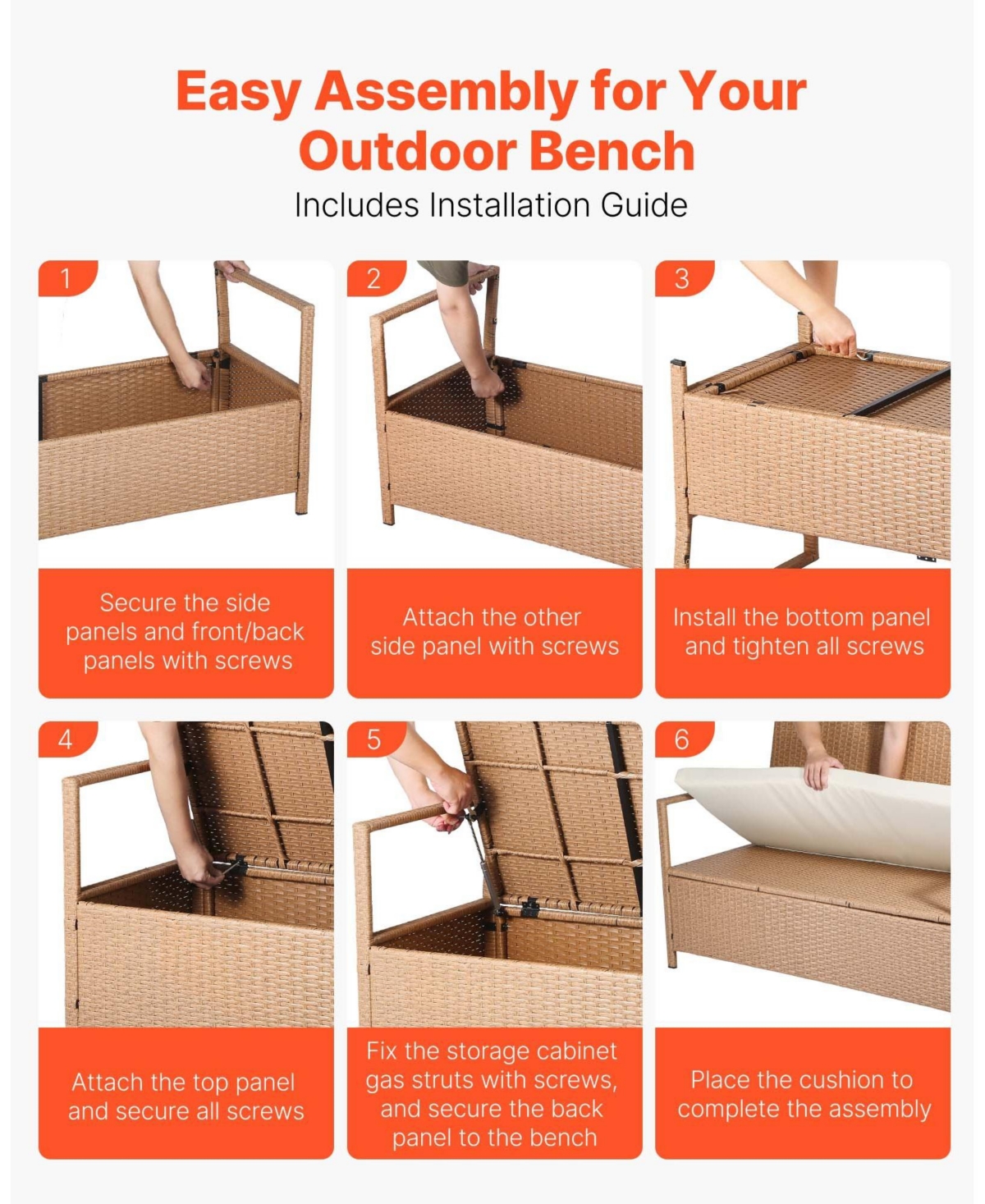 Slickblue Outdoor Storage Bench Pe Rattan 70Gal Waterproof Deck Box with Seating