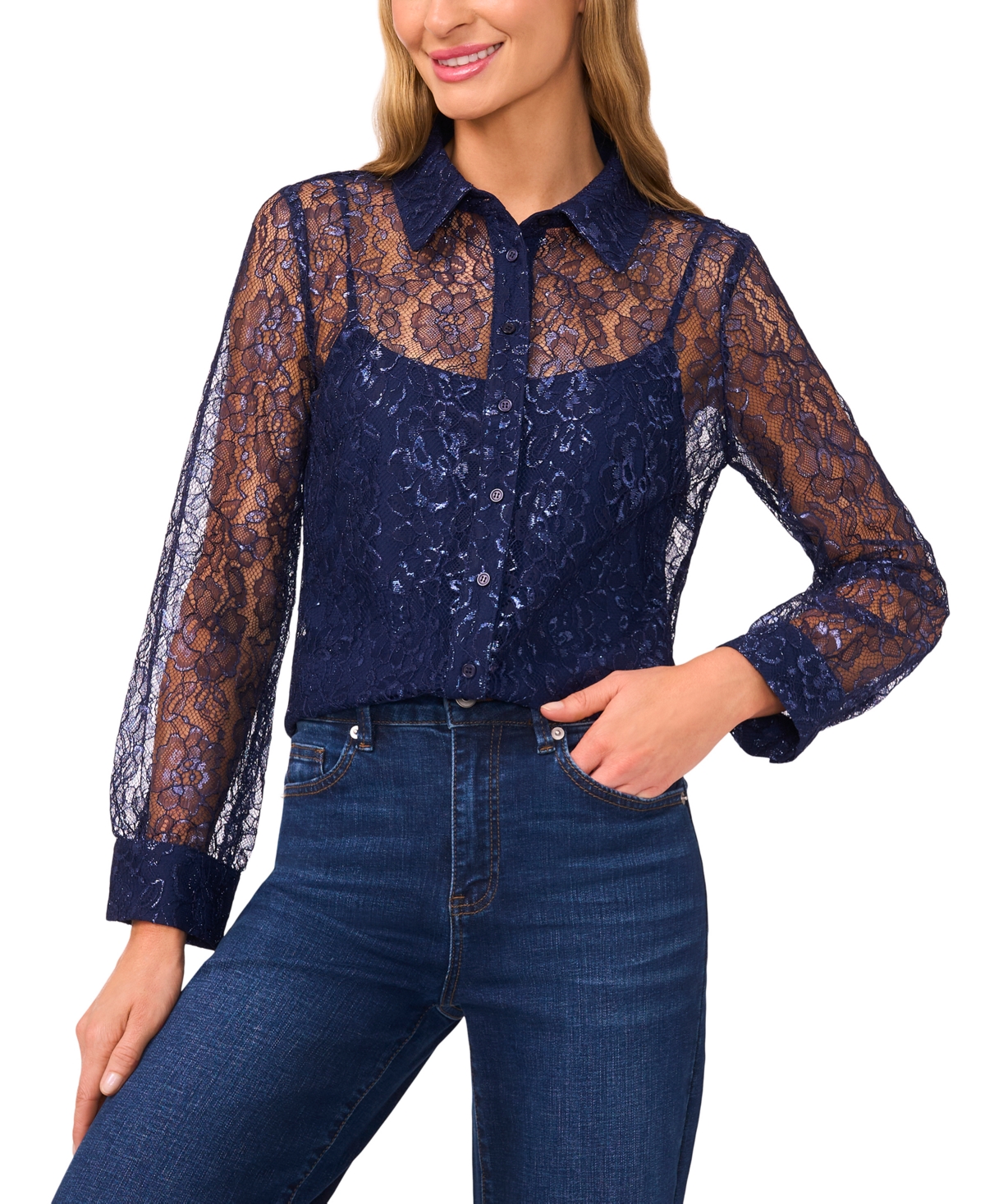 CeCe Women's Relaxed Long Sleeve Button Down Top