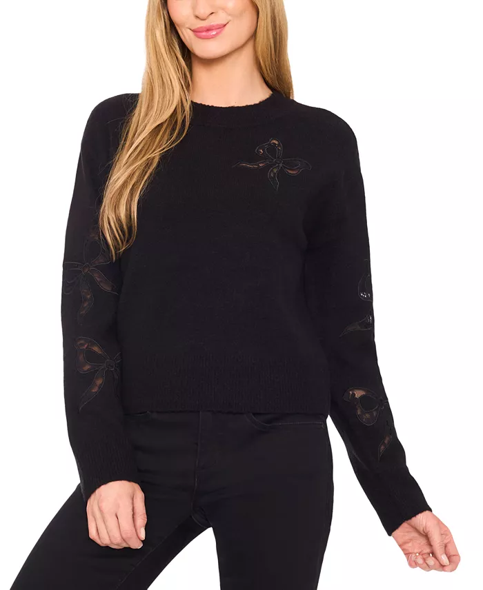 Women's Crewneck Lace Bow Long-Sleeve Sweater - thumbnail 8